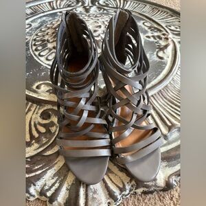 Y2K HING Elegant Gray Strappy Women's Wedge Sandals 8